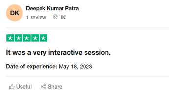 Five-star review from Deepak Kumar Patra: it was a very interactive session