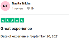Five-star review from Navita Trikha: great experience